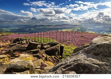 View from Hathersage Moor in Peak District National Park, Derbyshire, England, UK.