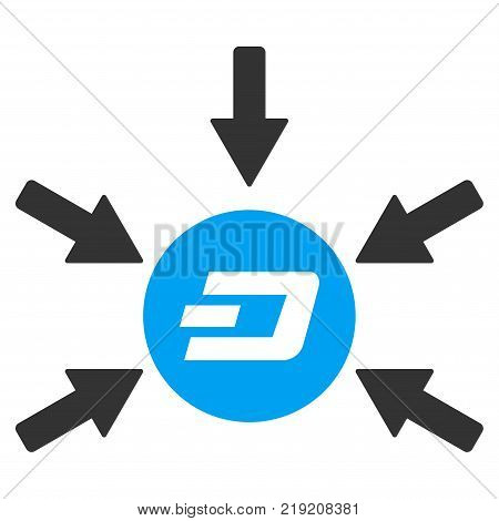 Dash Coin Income Arrows vector pictograph. Illustration style is a flat iconic bicolor blue and gray symbol on white background.