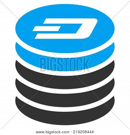Dash Coin Stack vector pictograph. Illustration style is a flat iconic bicolor blue and gray symbol on white background.