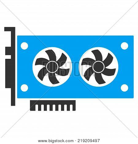 Dual Gpu Videocard vector icon. Illustration style is a flat iconic bicolor blue and gray symbol on white background.