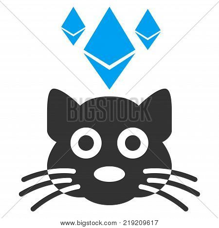 Ethereum Crypto Kitty vector pictogram. Illustration style is a flat iconic bicolor blue and gray symbol on white background.