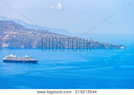 Cruise ship at Marina Grande port in Sorrento Tyrrhenian sea Amalfi coast Italy