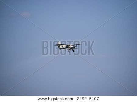 Aircraft agricultural aviation AN-2. The spraying of fertilizers and pesticides on the field with the aircraft.