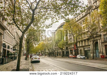 London / UK - 12 November 2017: London cityscape and street in fall season