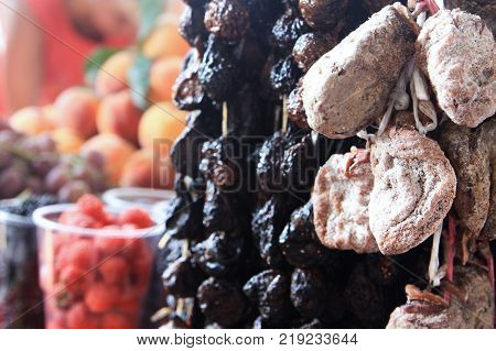 Dried persimmon on the market Abkhazia, Gagra, 2017