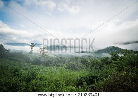 Panorama view blue sky and cloudy of nature and top view of mountain and forest in Khao Kho Phetchabun Province. One of the most popular attractions in Thailand.