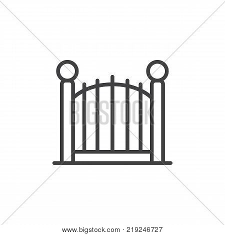 Decorative gate line icon, outline vector sign, linear style pictogram isolated on white. Park fence symbol, logo illustration. Editable stroke