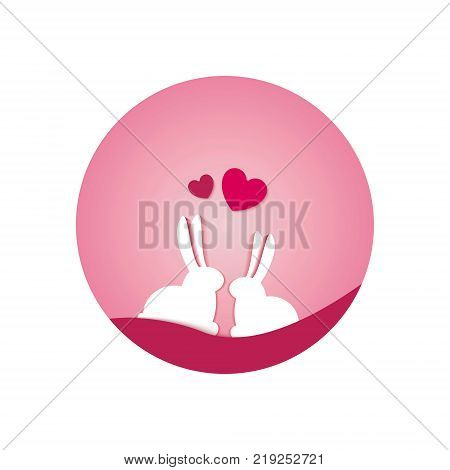 Paper art carve to couple rabbits onon the ground, origami concept and Valentine's day idea, vector art and illustration.