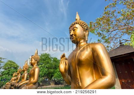 COLOMBO SRI LANKA - MARCH 24 2016: Buddha statues at Seema Malaka Temple in Colombo Sri Lanka.