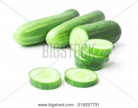 Closeup cucumber sliced on white background food and vegetable concept