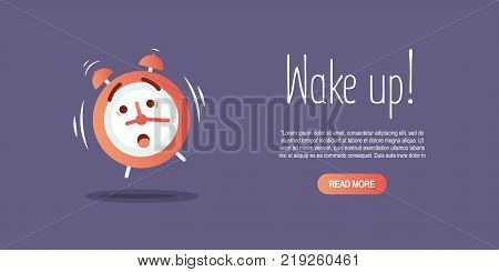 Vector cartoon illustration wakeup clock with text Wake up.