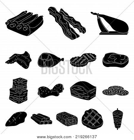 Different meat black icons in set collection for design. Meat product vector symbol stock  illustration.