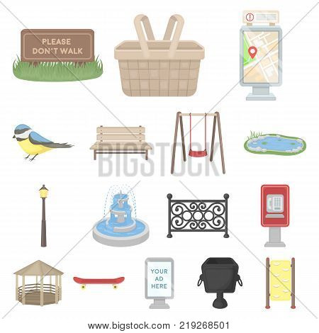 Park, equipment cartoon icons in set collection for design. Walking and rest vector symbol stock  illustration.