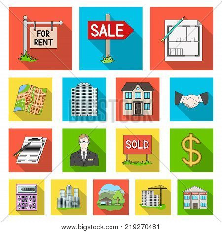Realtor, agency flat icons in set collection for design. Buying and selling real estate vector symbol stock  illustration.