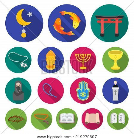 Religion and belief flat icons in set collection for design. Accessories, prayer vector symbol stock  illustration.