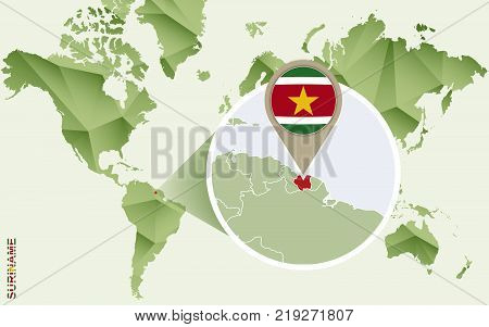 Infographic for Suriname detailed map of Suriname with flag. Vector Info graphic green map.