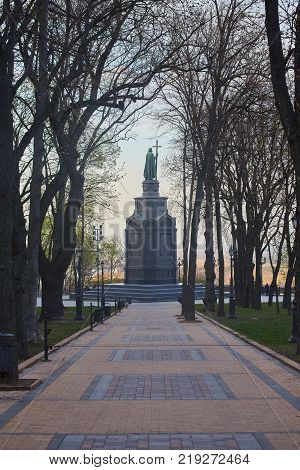 Statue of Vladimir the Great over cityscape, Kiev