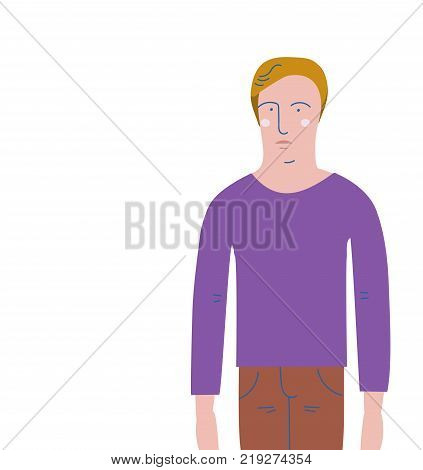 Image of a young man standing with his hands at his sides. Vector illustration.