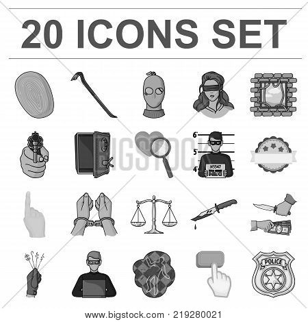 Crime and Punishment monochrome icons in set collection for design.Criminal vector symbol stock  illustration.