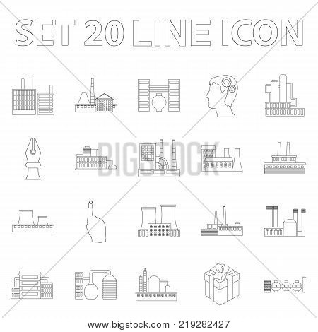 Factory and facilities outline icons in set collection for design. Factory and equipment vector symbol stock  illustration.