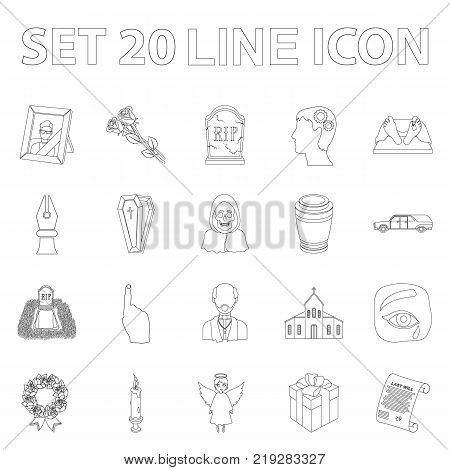 Funeral ceremony outline icons in set collection for design. Funerals and Attributes vector symbol stock  illustration.