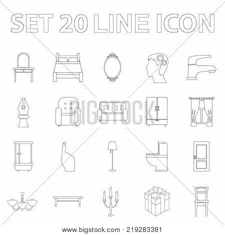 Furniture and interior outline icons in set collection for design.Home furniture vector symbol stock  illustration.