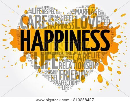 Happiness word cloud collage heart concept background