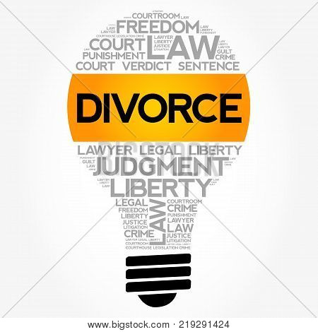 Divorce bulb word cloud collage law concept background