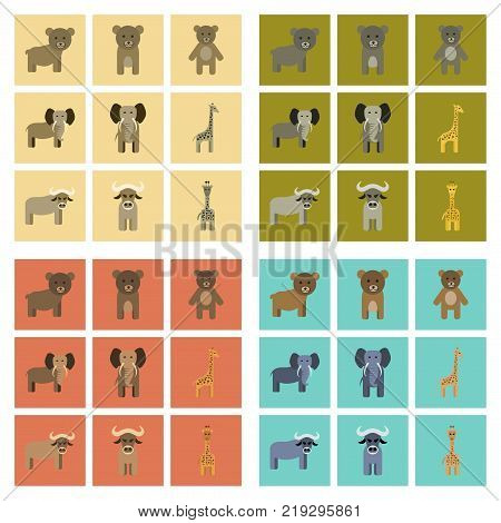 assembly of flat icons nature giraffe bull bear elephant