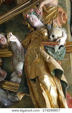 BELEC, CROATIA - NOVEMBER 17: Saint Rosalia statue on the altar in the Baroque Church of Our Lady of the Snow in Belec, Croatia on November 17, 2011.