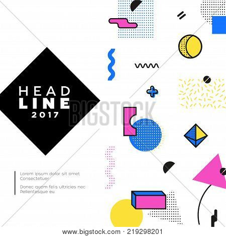Abstract Background - modern vector template illustration on white background with place for your text. Heading formed in a dark lozenge frame. Stylish image with bright brush stroke, spots and dots