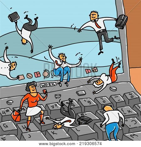 Vector Illustration The People And Computer Cartoon