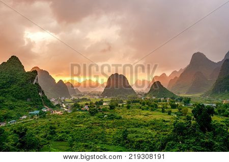 Rice And Rice Field In Trung Khanh, Cao Bang, Vietnam. Landscape Of Area Trung Khanh, Cao Bang, Viet