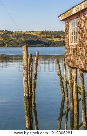 Palafito Houses At Lake, Chiloe, Chile