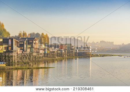 Palafito Houses At Lake, Chiloe, Chile