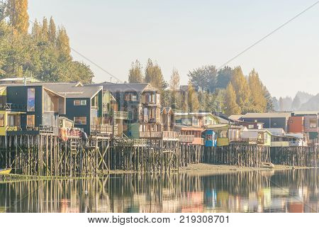 Palafito Houses At Lake, Chiloe, Chile