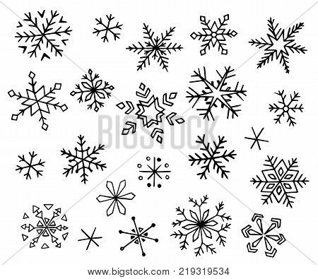 Set of different hand-drawn snowflakes. vector illustration