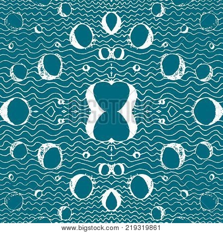 Seamless aqua tile with lacy patterns. Hand drawing in the style of sentangle. Suitable for sheathing or wrapping