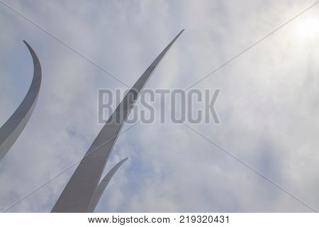 Washington, DC - April 25, 2014:  The US Air Force Memorial with three soaring spires located outside Washington, DC.