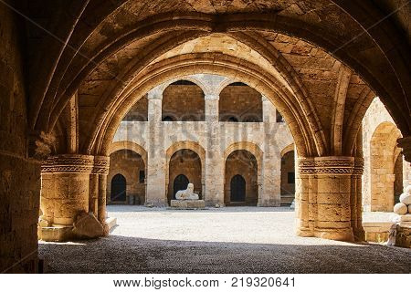 The cloister of the medieval Saint Joannite castle on the island of Rhodes