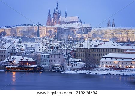 Hradcany with Prague castle during twilightm, Prague, Czech Republic