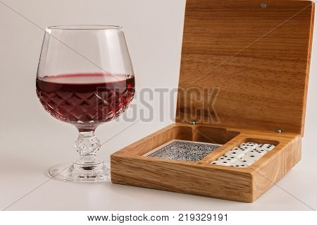 Playing cards and dice for the game in the 