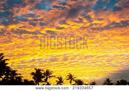 Sunset At The Beach With Tourists Enjoying