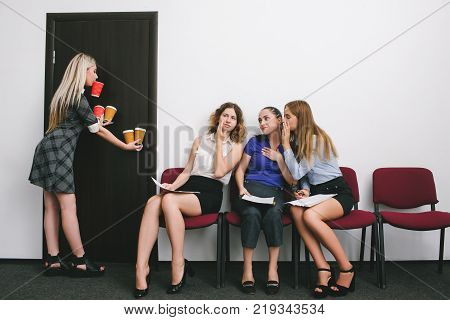 secretary office work women gossip concept. flunky conviction. female rivalry.