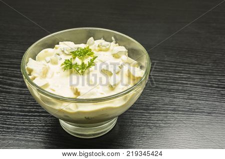 Prepared one of the varieties of Tatar sauce.