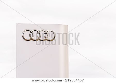 Northampton UK October 29, 2017: Audi Sport logo sign stand Sixfields Reatil Park.
