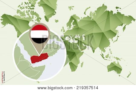 Infographic for Yemen detailed map of Yemen with flag. Vector Info graphic green map.