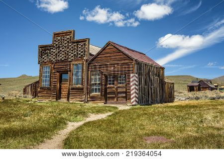 Bodie ghost town in California. Bodie is a historic state park from a gold rush era  in the Bodie Hills east of the Sierra Nevada