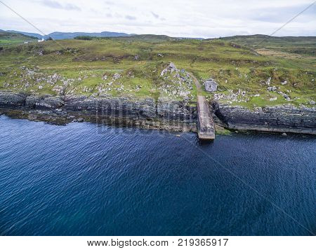 Aerial view of the forgotten pier between Ardfern and Craignish point, Scotland