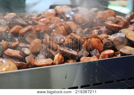 Grilled Meat On A Plate, Typical Portuguese Sausages
